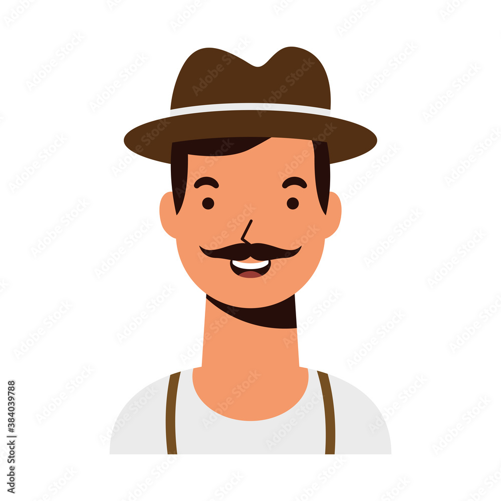 young man with mustache and puerto rican hat character