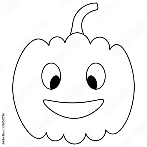 Pumpkin. Sketch. Halloween symbol. Smiling facial expression. Vector illustration. Coloring book for children. Outline on an isolated white background. Doodle style. Jack-lantern. Nice grimace. 