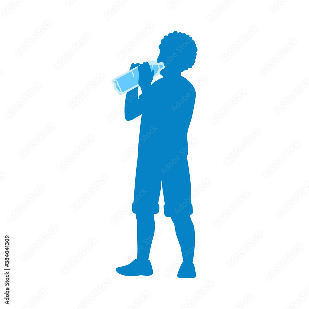 Silhouette of boy drinking water from bottle flat vector illustration isolated. Silhouette of boy drinking water from bottle flat vector illustration isolated.