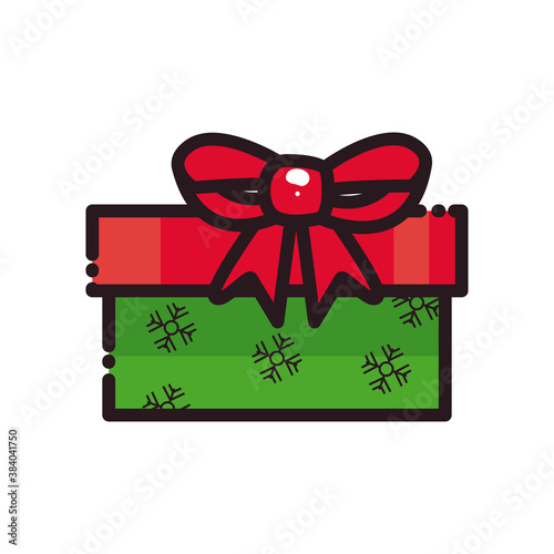 merry christmas gift with bowtie line and fill style icon vector design