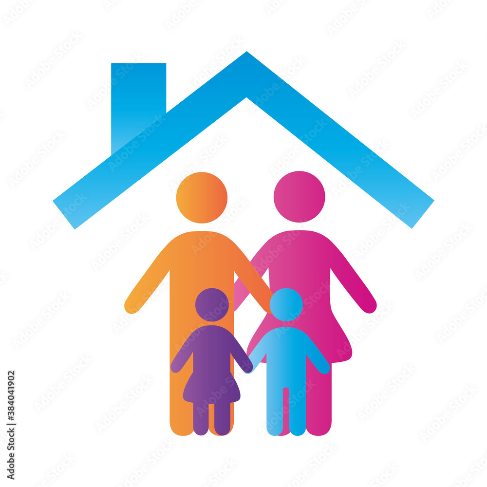 parents couple and children figures in house degradient style icon parents couple and children figures in house degradient style icon