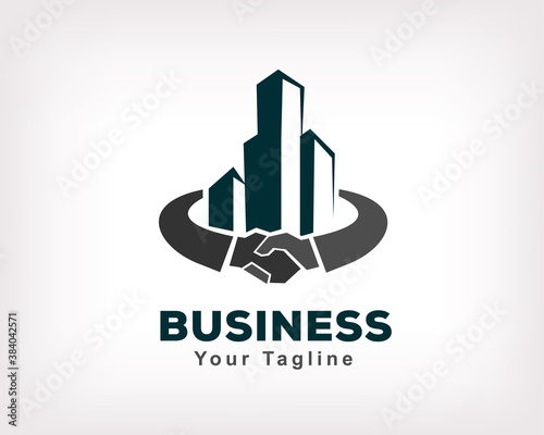 handshake business, property, home, deal approval logo symbol icon design illustration
