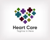 Multiple cross form heart, love medical health logo, symbol design illustration