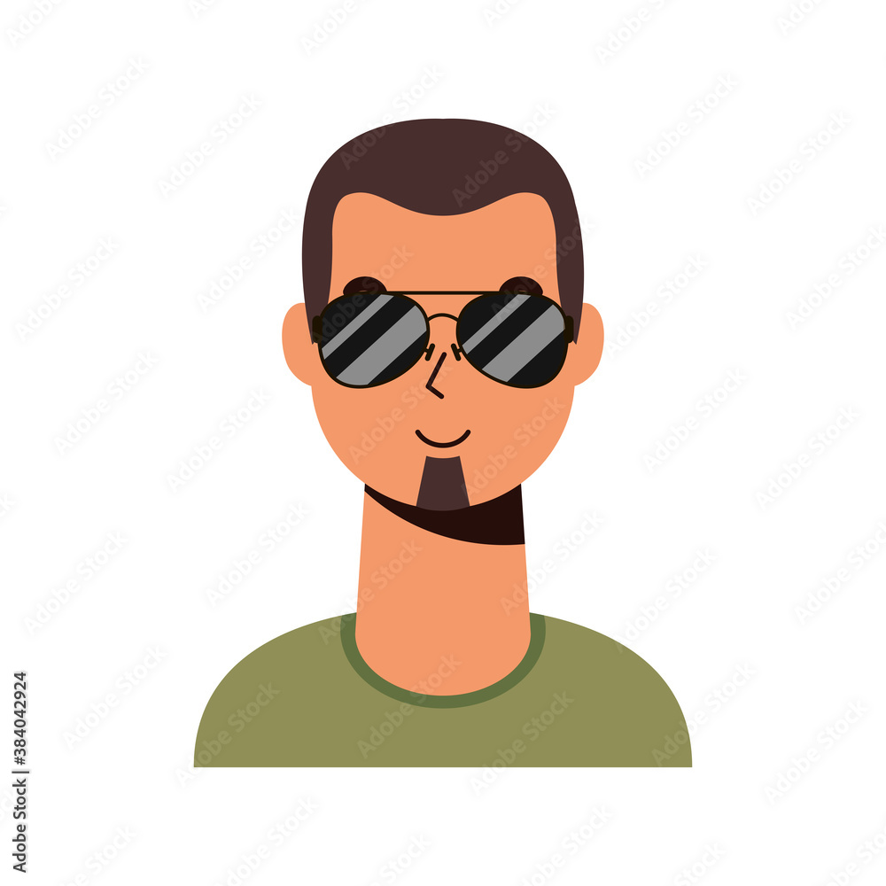 young man with beard and sunglasses avatar character flat style
