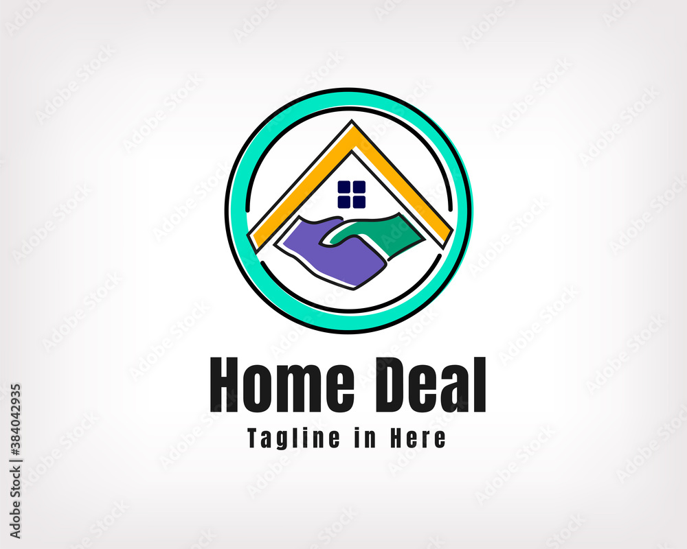 Fototapeta premium Circle handshake home deal agreement art logo icon symbol design illustration