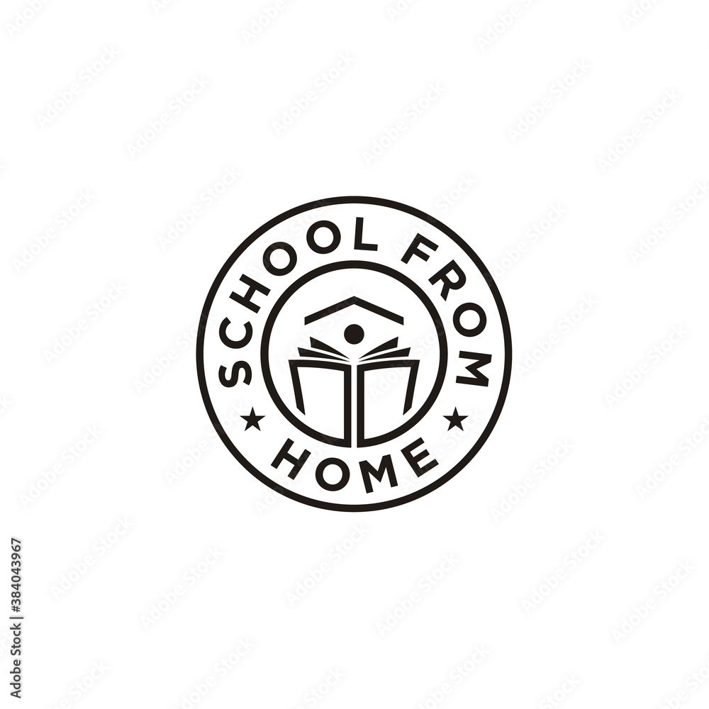 Student Reading Book under Roof for School from home stamp label badge emblem logo design Student Reading Book under Roof for School from home stamp label badge emblem logo design
