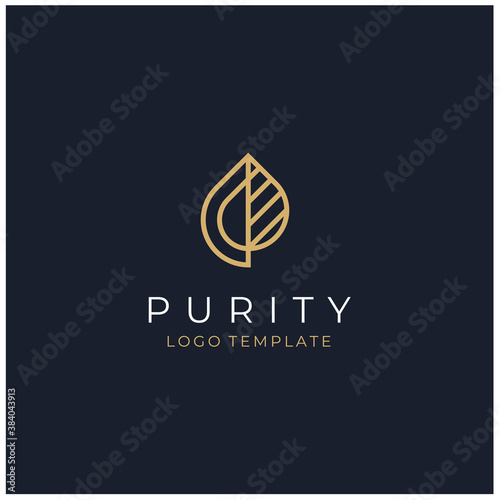 Golden Leaf, Gold Initial Letter P for Pure Plant Purity nature natural cosmetic beauty logo design