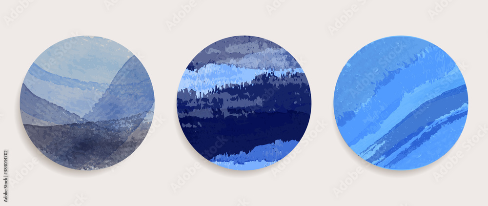Mountain wall art vector set. Earth tones landscapes backgrounds set with moon and sun.  Abstract Plant Art design for print, cover, wallpaper, Minimal and  natural wall art. Vector illustration..