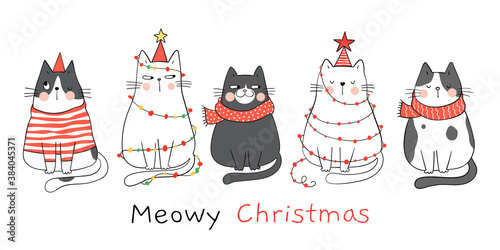 Draw banner cats. For New year and Christmas.