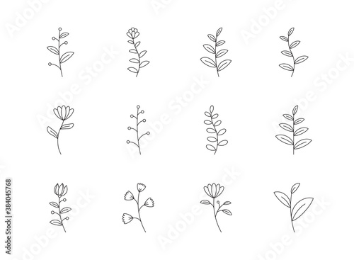 Floral and flower icon set outline style. Symbols for website, print, magazine, app and design.