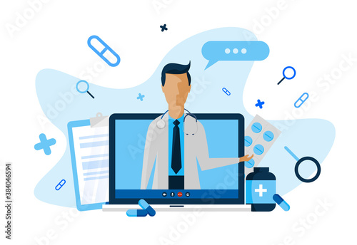 banner concept doctor telehealth of video call vector illustration medical service.