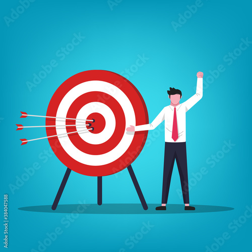 Businessman with target vector illustration. Goal setting for business and career path symbol.