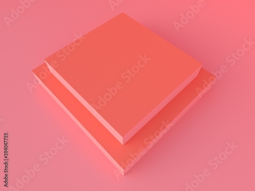 3d rendering of orange square podium Light orange background
