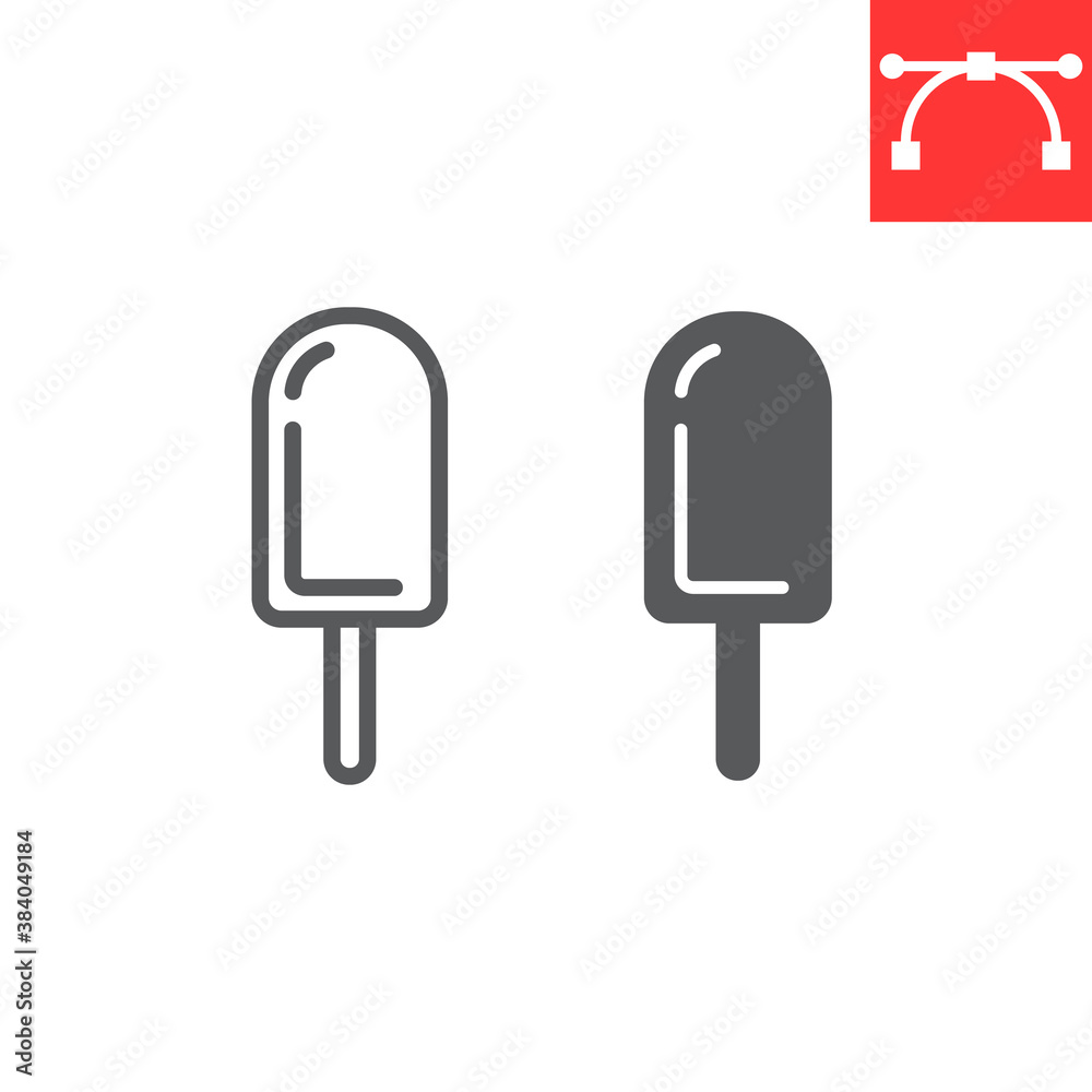 Ice cream on stick line and glyph icon, dessert and delicious, chocolote stick ice cream sign vector graphics, editable stroke linear icon, eps 10. Ice cream on stick line and glyph icon, dessert and delicious, chocolote stick ice cream sign vector graphics, editable stroke linear icon, eps 10.