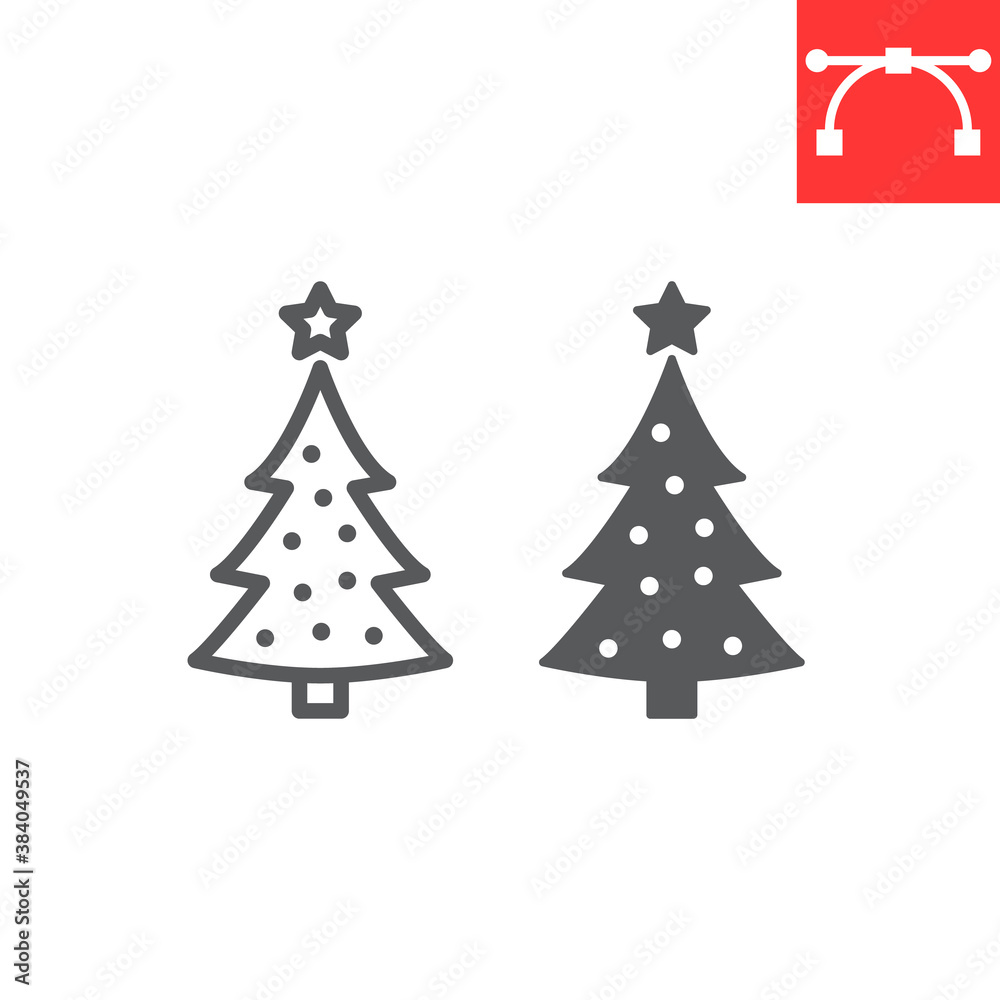 Christmas tree line and glyph icon, merry christmas and xmas, fir tree sign vector graphics, editable stroke linear icon, eps 10.
