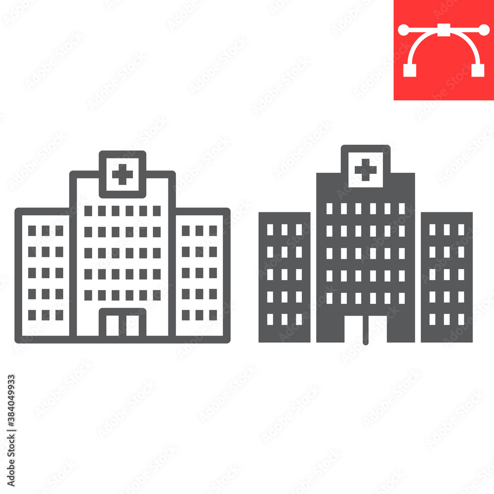 Hospital line and glyph icon, AIDS and building, AIDS center sign vector graphics, editable stroke linear icon, eps 10.