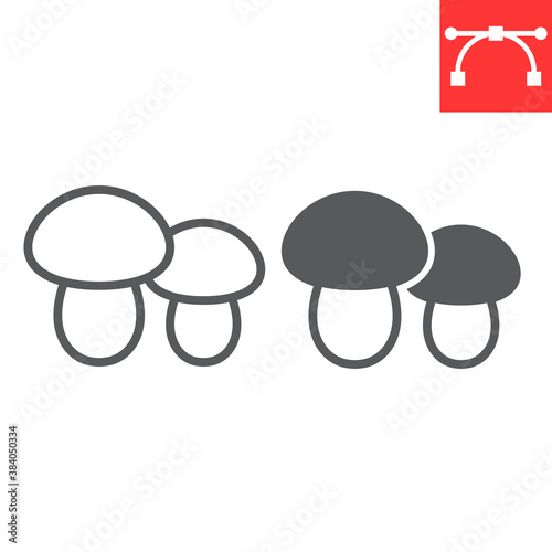Mushrooms line and glyph icon, thanksgiving and fungus, mushroom sign vector graphics, editable stroke linear icon, eps 10.