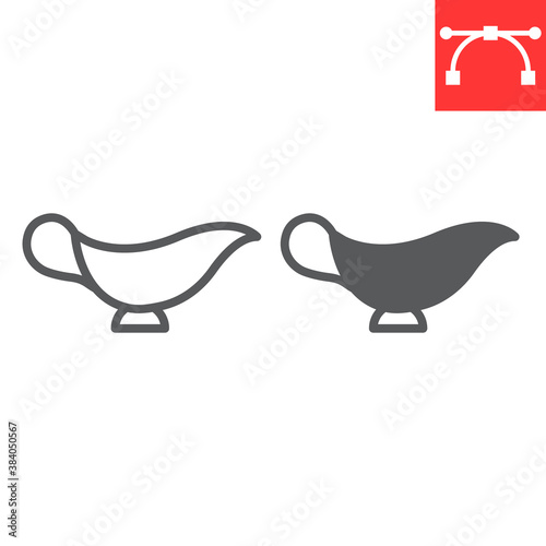 Gravy boat line and glyph icon, kitchen and bowl, sauce boat sign vector graphics, editable stroke linear icon, eps 10.