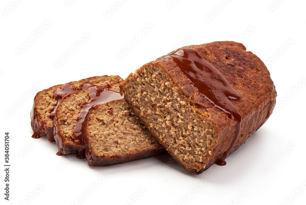 Traditional American meatloaf, isolated on white background Traditional American meatloaf, isolated on white background
