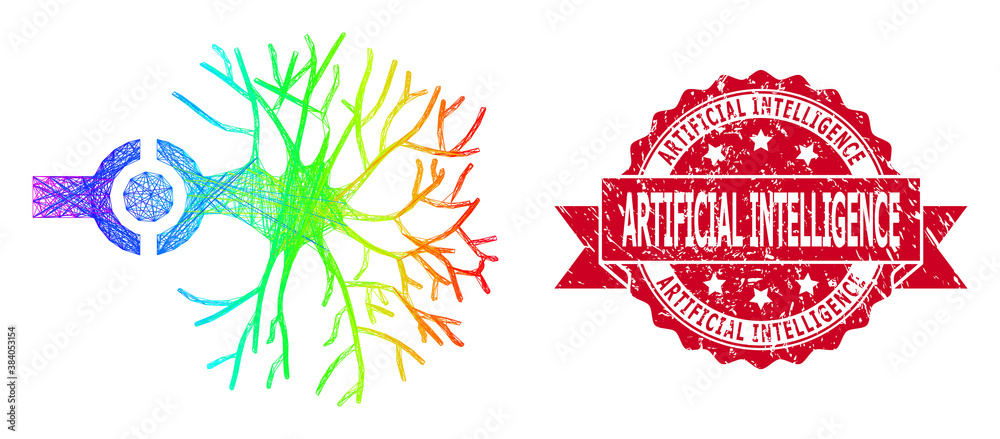 Grunge Artificial Intelligence Seal and LGBT Colored Linear Neuron ...