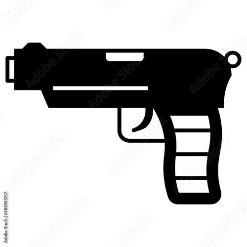 Criminal Revolver Concept, Simple Pistol on White background, Semi automatic Hand Weapon Vector Icon Design 