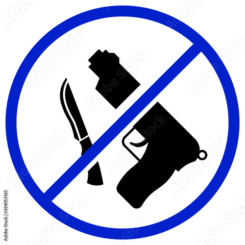 Firearms and other weapons are prohibited sign, Handgun and Knife Not allowed in this area on white background 