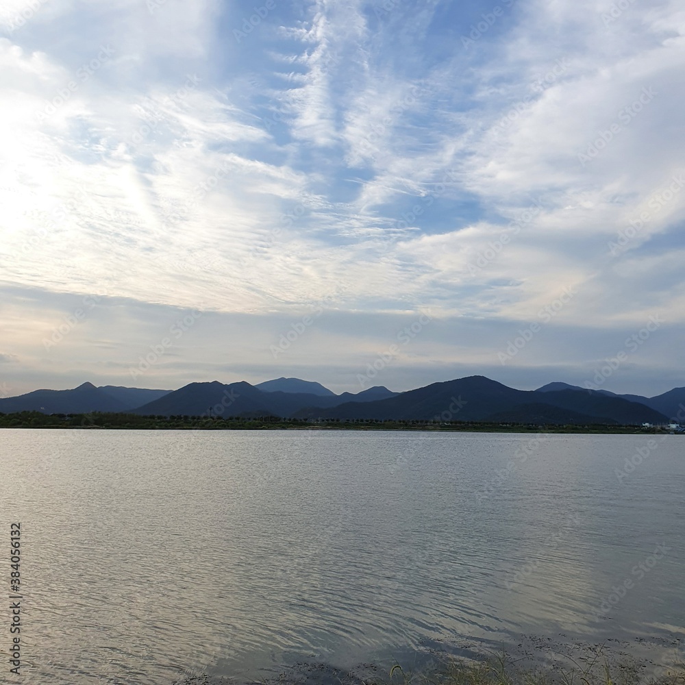 lake and mountains in Korea