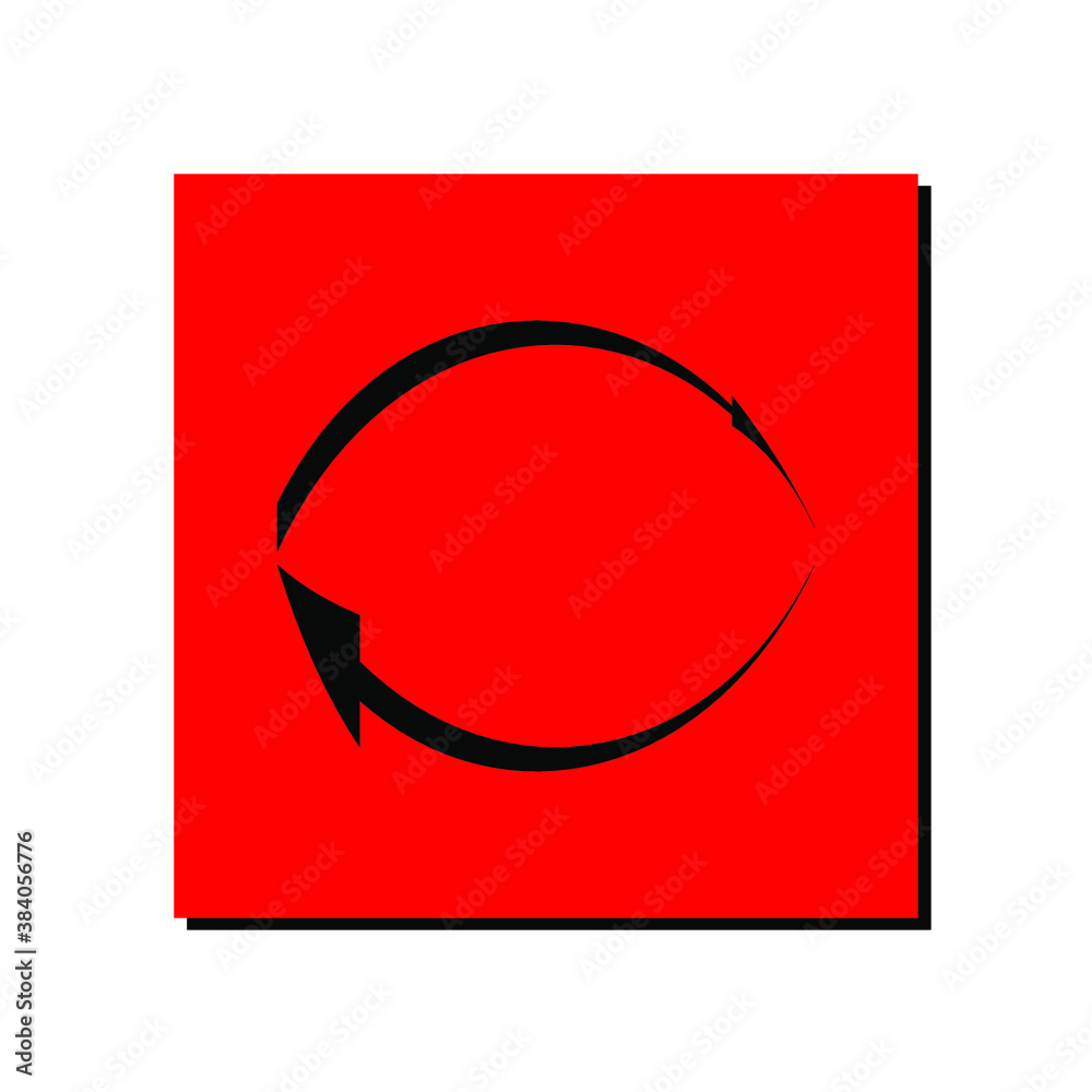 Black arrows circular motion, red square sign, vector
