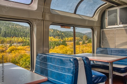 View of the Autumn Colors from a Passenger Train in the Rocky Mountain Section of a Popular Transcontinental Route