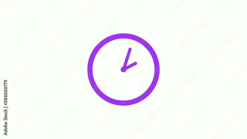Best purple color circle clock isolated on white background,12 hours clock icon without trick