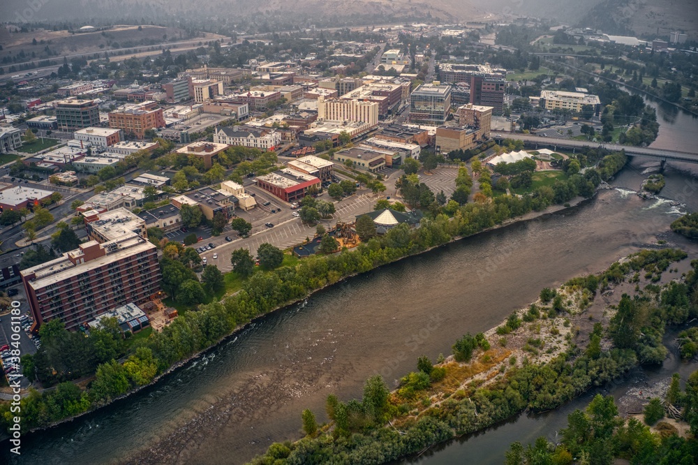 Aerial View of Missoula, Montana on a Hazy Morning