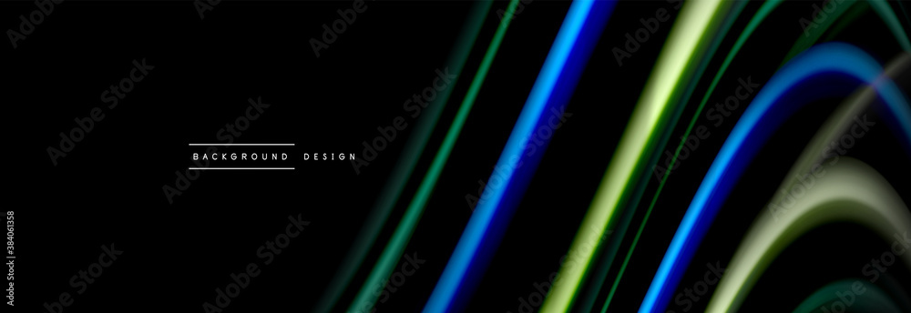 Dynamic motion abstract background. Color blurred stripes on black. Wave liquid lines poster. Vector illustration Dynamic motion abstract background. Color blurred stripes on black. Wave liquid lines poster. Vector illustration