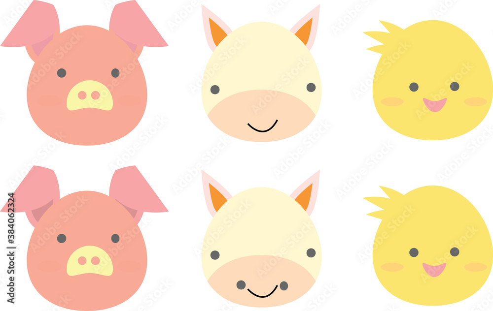 Set of Cartoon Faces Pig, Cat, Bird Vector Design Illustration Set of Cartoon Faces Pig, Cat, Bird Vector Design Illustration