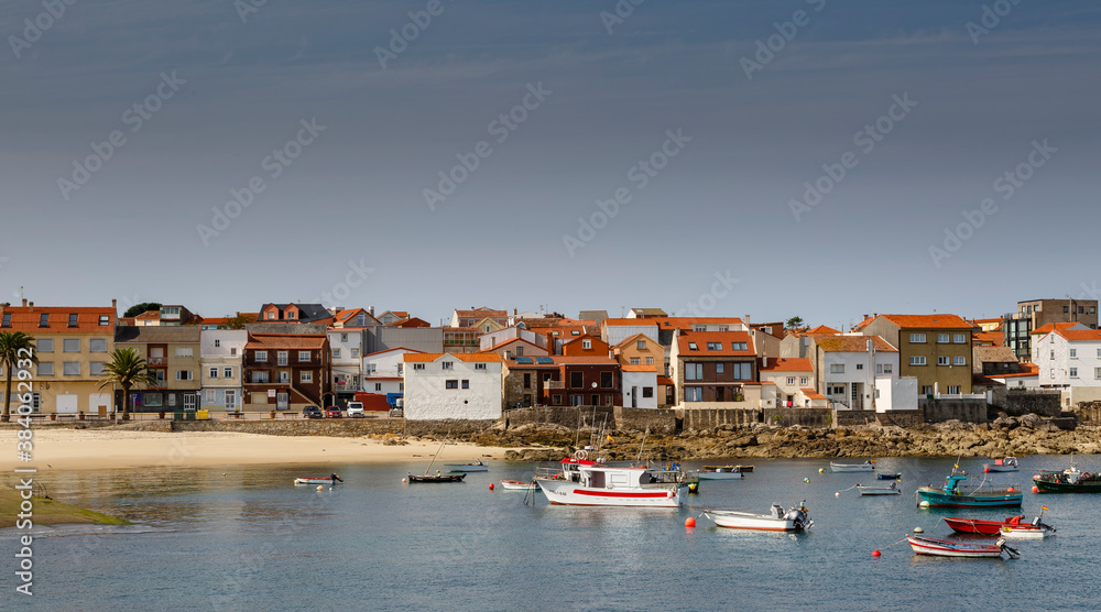 Fishing port and town of Santa María de Corrubedo. Ribeira, La Coruña, Galicia, Spain.