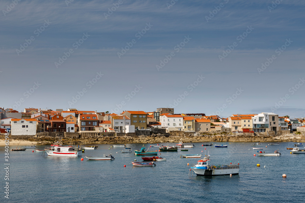 Fishing port and tourist town of Santa María de Corrubedo. Ribeira, La Coruña, Galicia, Spain.