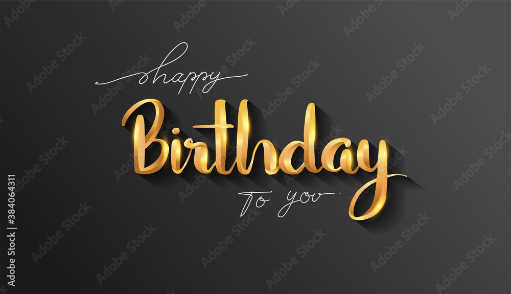 Happy Birthday lettering text banner, gold color. elegant design, Vector illustration.