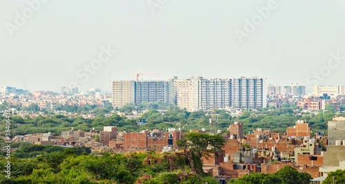 View of the city with skyscraper in construction