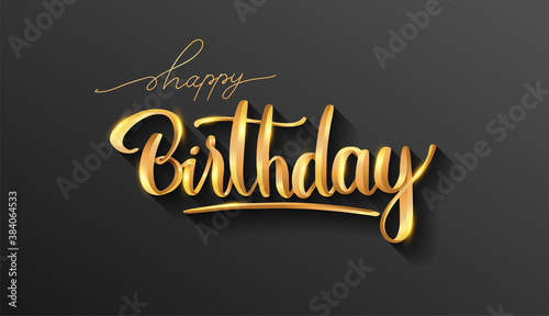 Happy Birthday lettering text banner, gold color. elegant design, Vector illustration.
