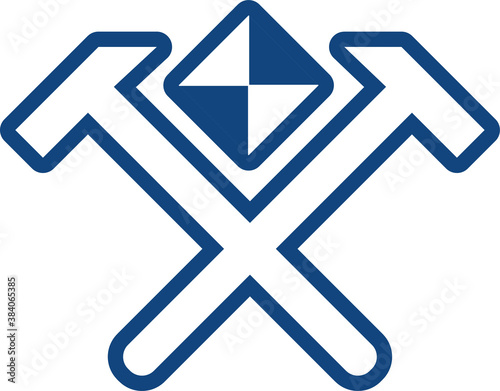 Minerals icon in blue color isolated on white background. Two hammers. Vector illustration. flat infographics.