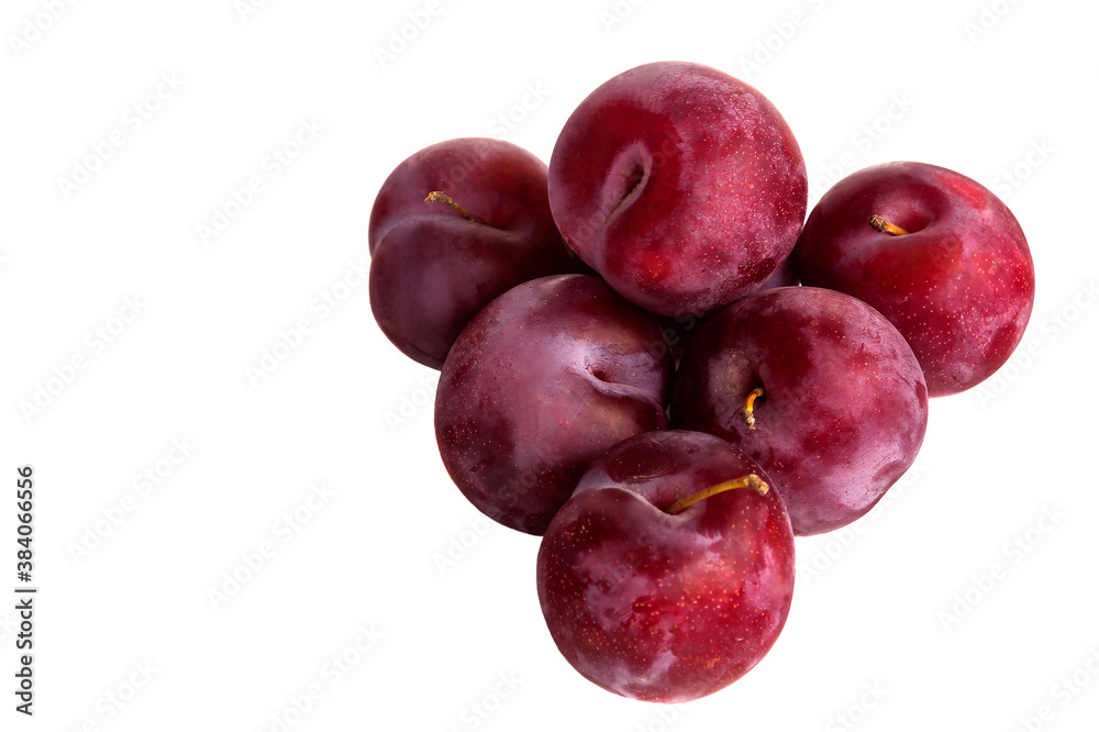Fresh juicy red plum on an isolated white background.
