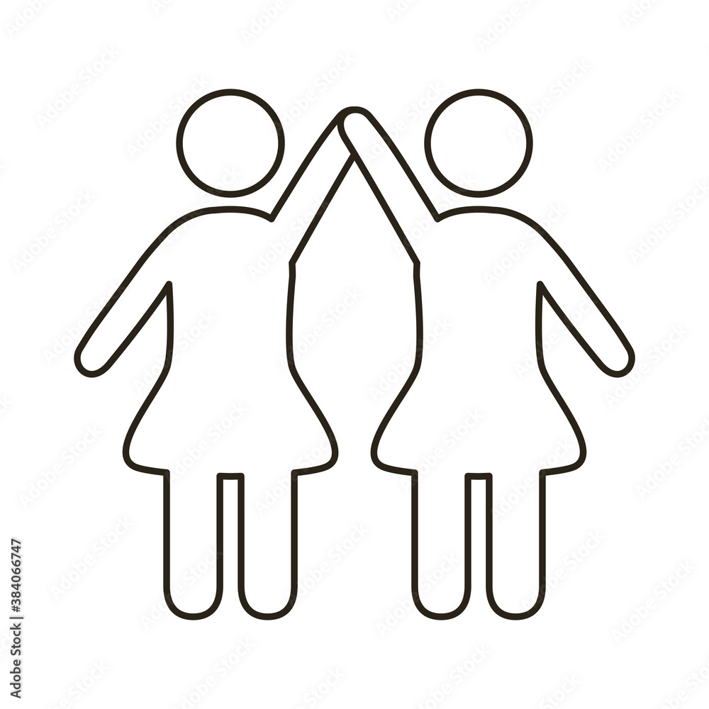 group of female couple with hands up figures line style icon group of female couple with hands up figures line style icon