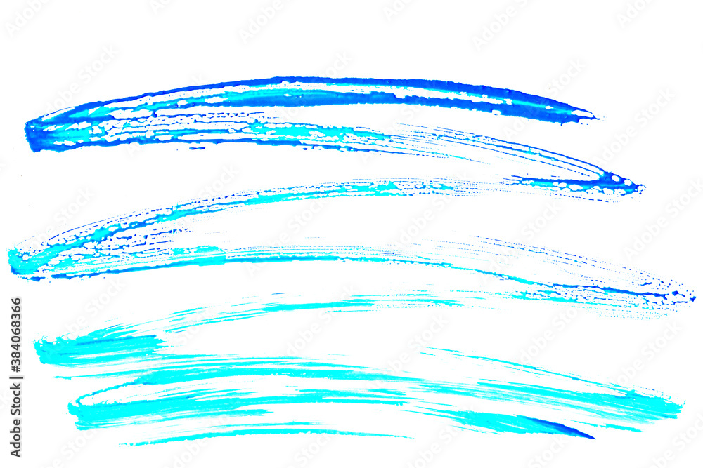 Blue watercolor brushstrokes with different curves