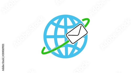 the letter flies around the globe. mail delivery concept. video illustration 4K