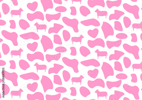 かわいい　牛　模様　シームレス　パターン　背景　壁紙　cow seamless pattern pink