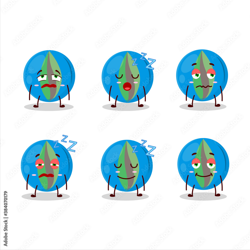 Cartoon character of blue marbles with sleepy expression Cartoon character of blue marbles with sleepy expression