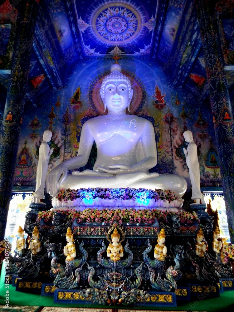 Chiang Rai. Thailand, June 16, 2017: Wat Rong Suea Ten. Buddha sculpture from Blue Temple in Chiang Rai, Thailand