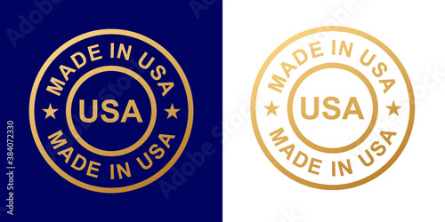Made in USA label icon. Vector stamp. Illustration in gold color. Isolated. Luxury.