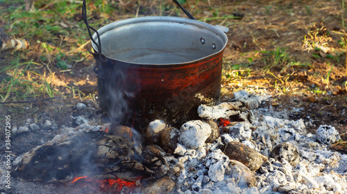 bonfire, casserole on the fire