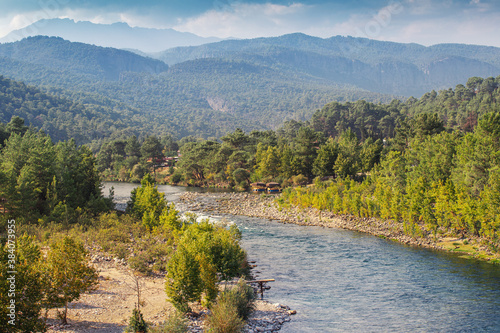Koprucay or koprulu river valley with Taurus mountains and rocks, Turkey. Famous by its rafting spots photo