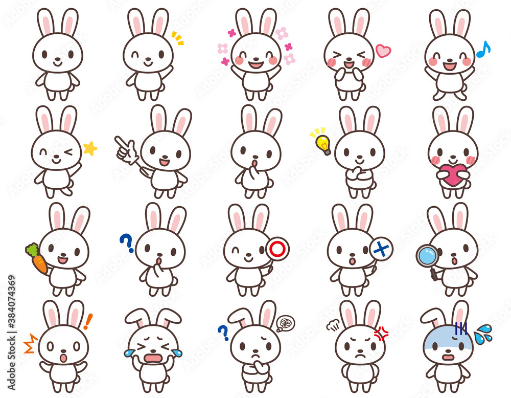 うさぎのかわいいキャラクターセット-Rabbit cute character set うさぎのかわいいキャラクターセット-Rabbit cute character set